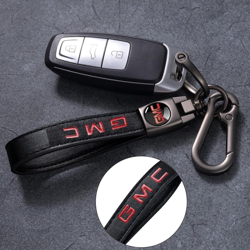 BFIVEANTE leather car keychain set for GMC men and women family present keychain key ring lanyard accessories (black) - Image 4